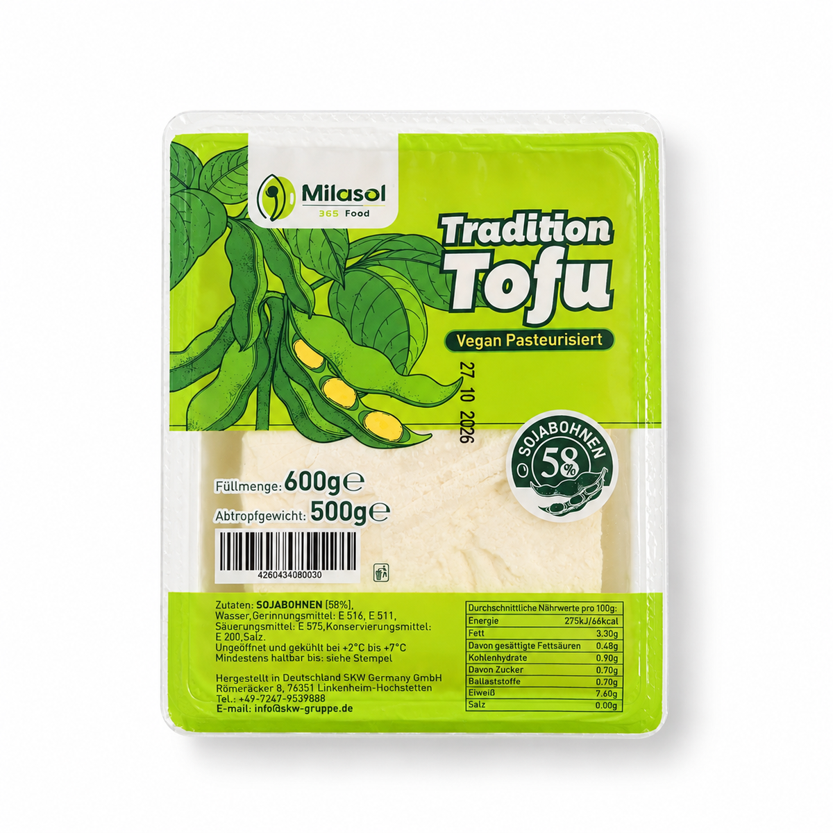 [NEU] MILASOL Tradition Weiches Tofu, für Suppengeicht 500g x 18